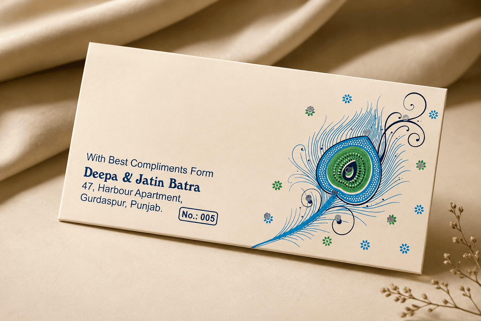Elegant Peacock Feather Wedding Envelope