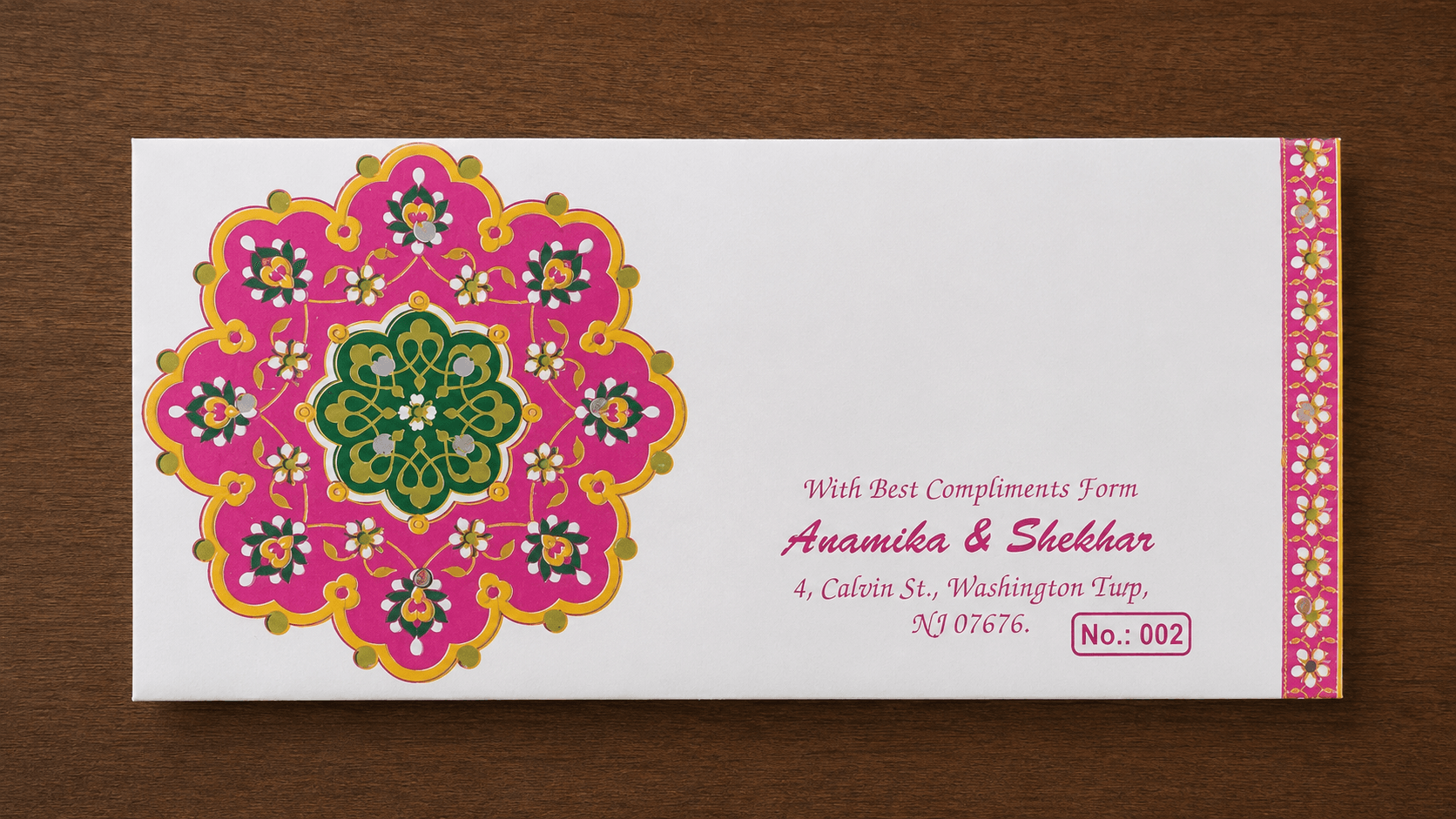 Traditional Pink Floral Wedding Envelope