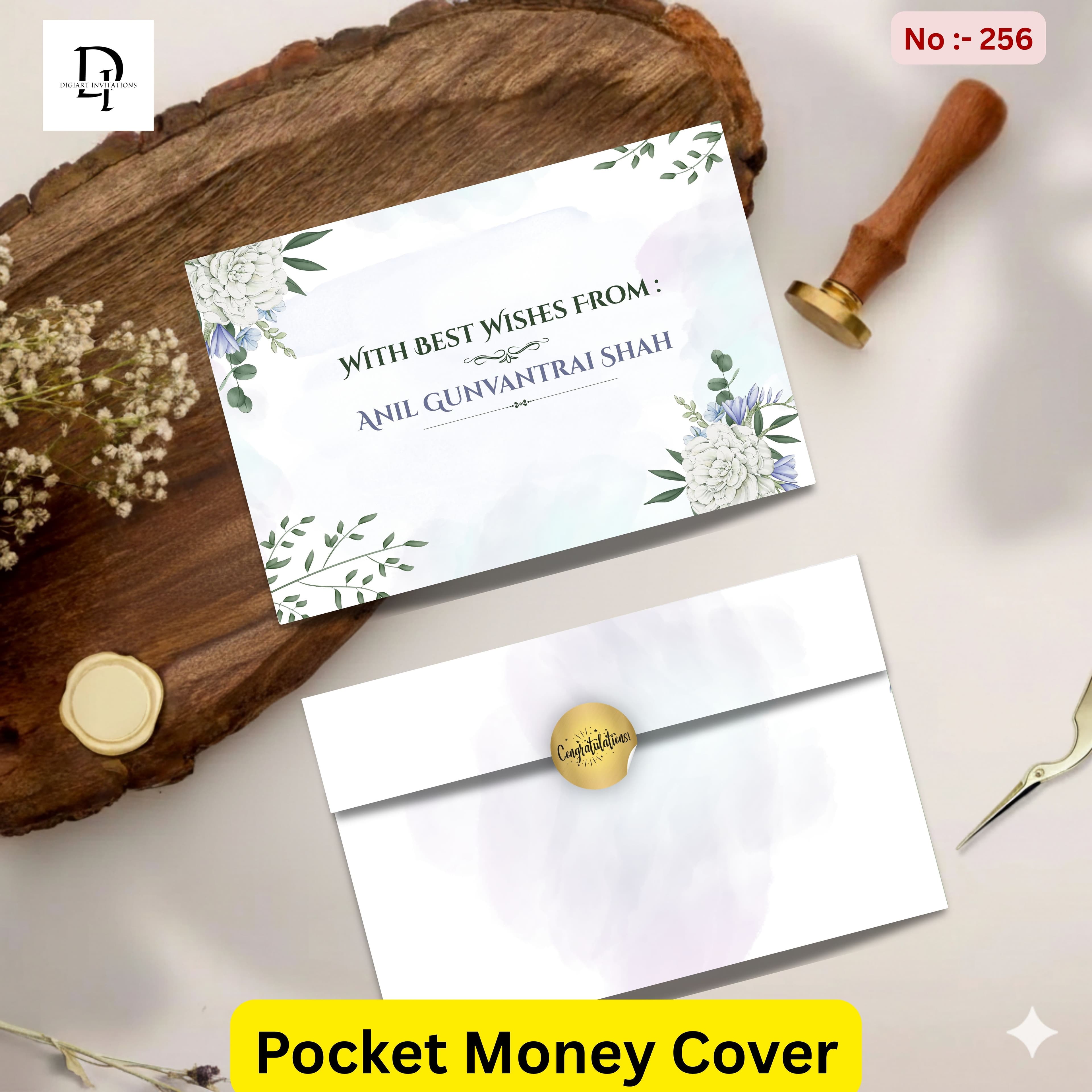 Elegant White Peonies & Blue Florals Pocket Shagun Cover