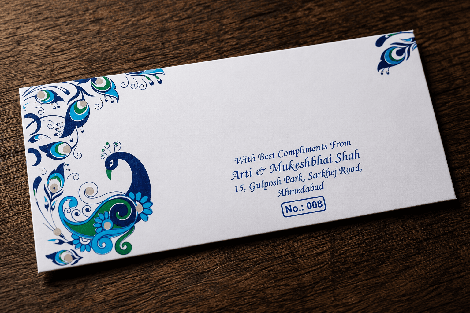Elegant Peacock Corner Wedding Envelope