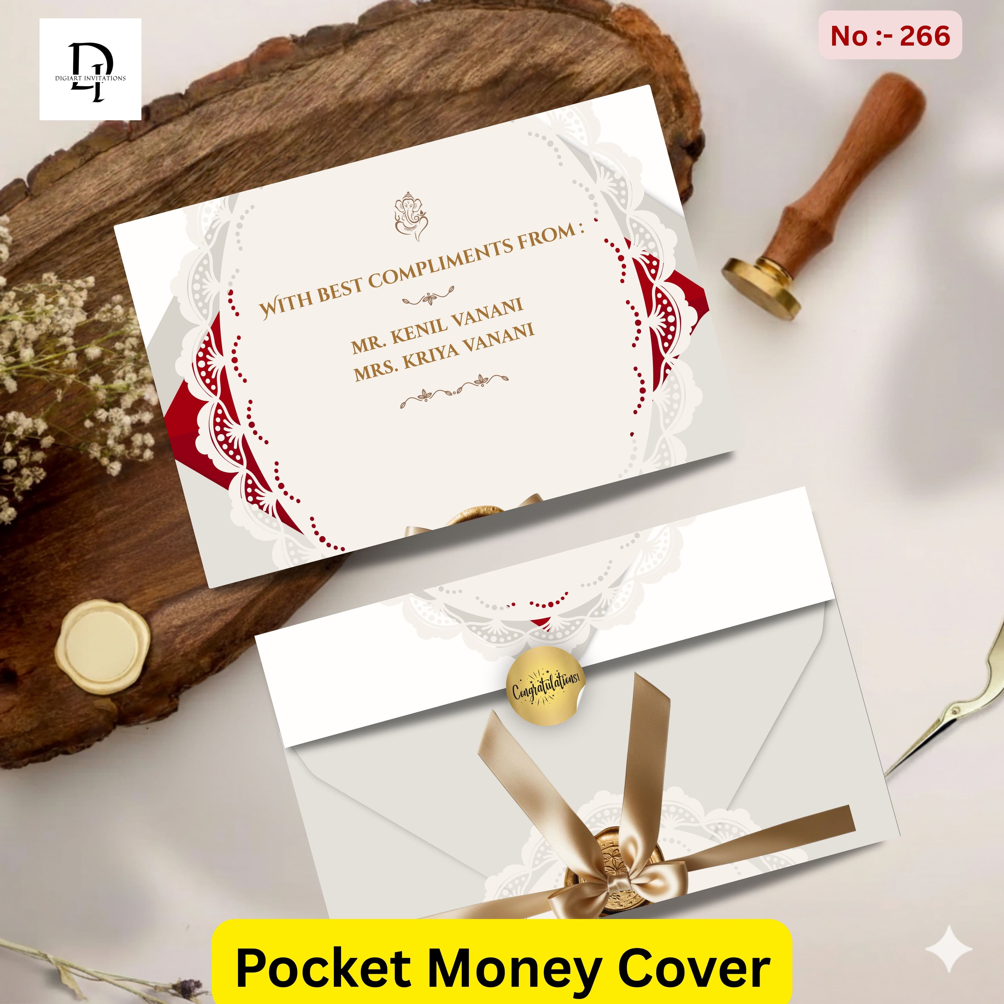 Elegant Crimson & Lace Ribbon Pocket Shagun Cover