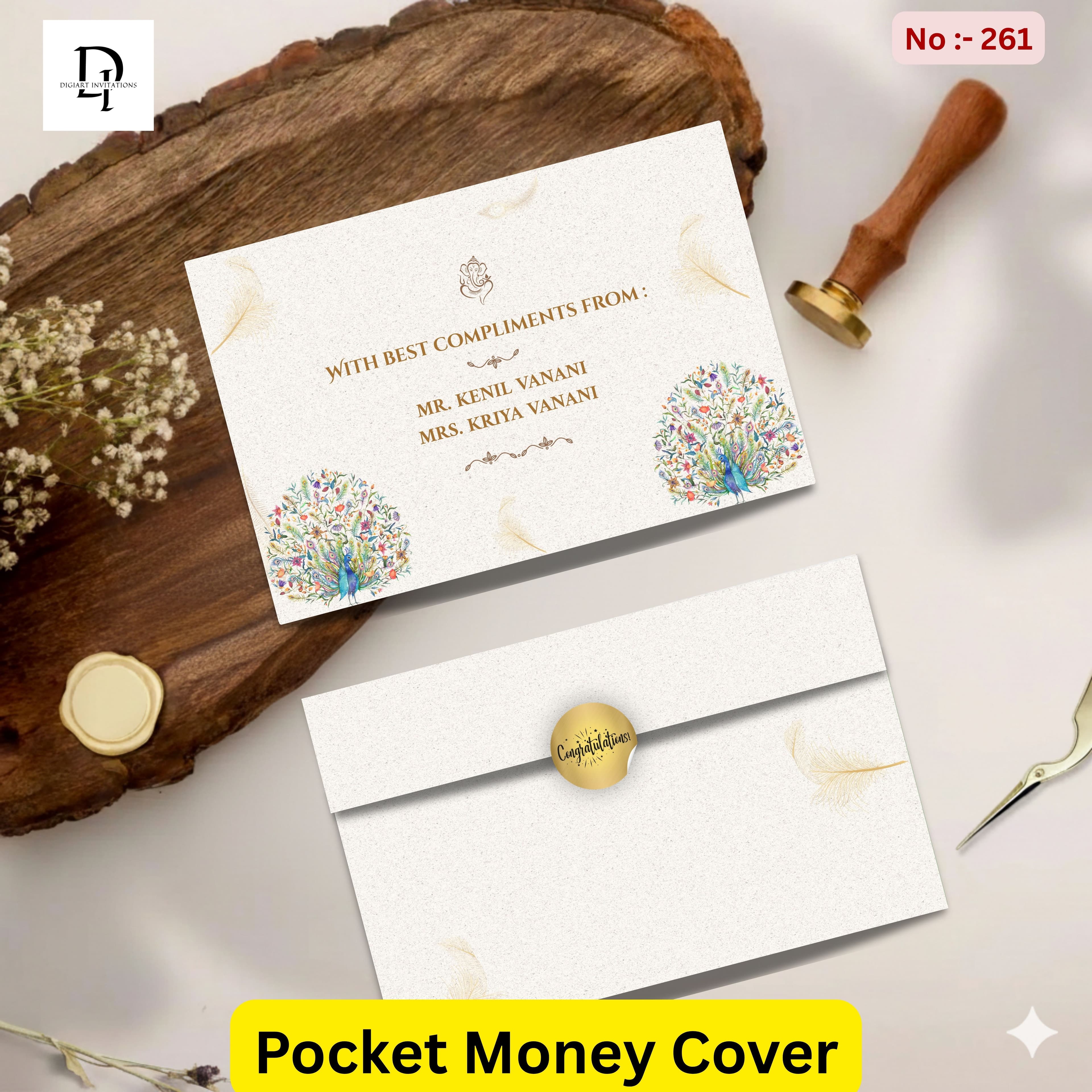 Golden Feathers & Peacocks Pocket Shagun Cover