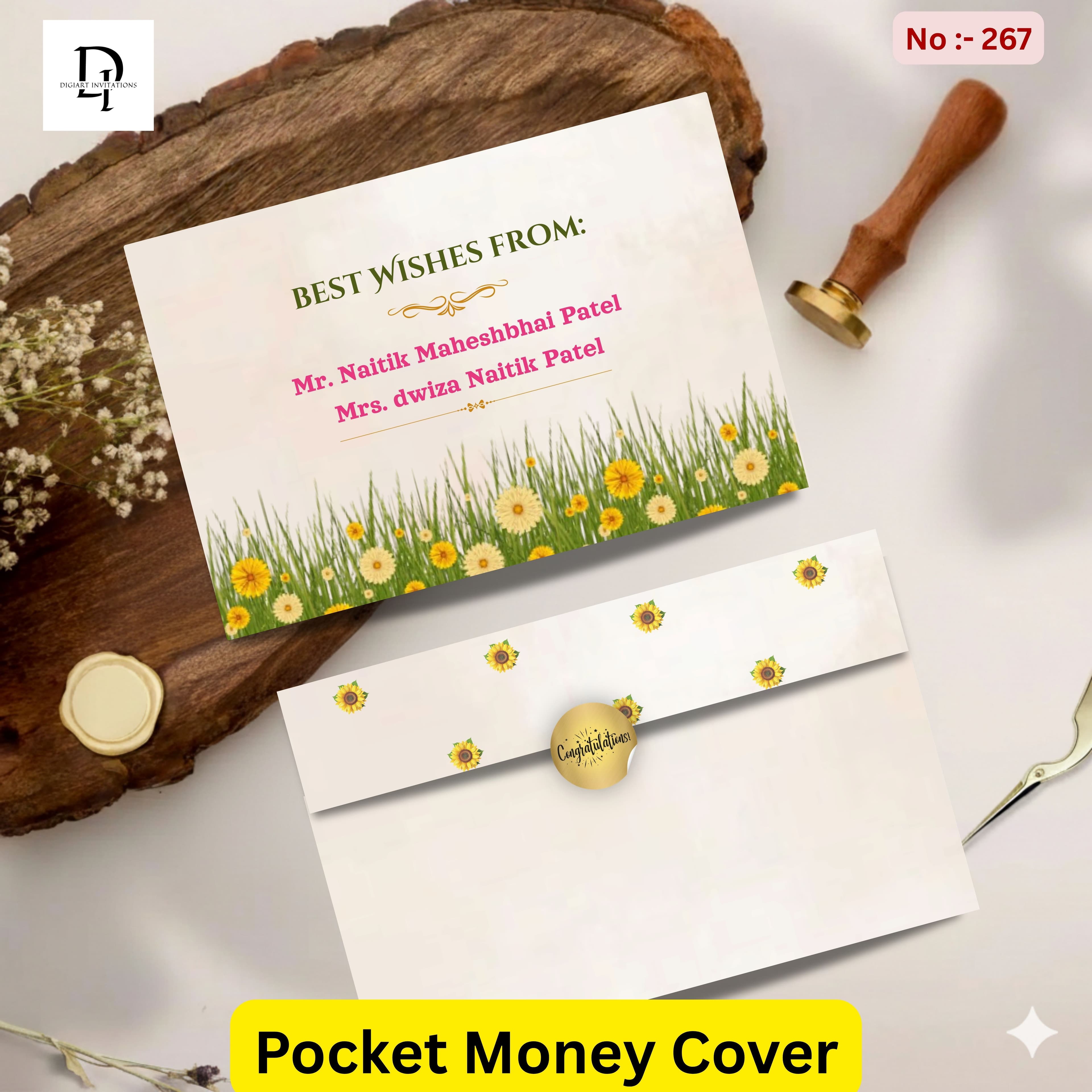 Sunny Yellow Daisies & Grass Pocket Shagun Cover